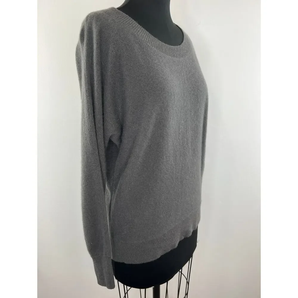 White + Warren Gray Long Sleeve Round Neck Pullover Cashmere Sweater S M